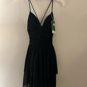 HALARA Black Layered Dress with Spaghetti Straps